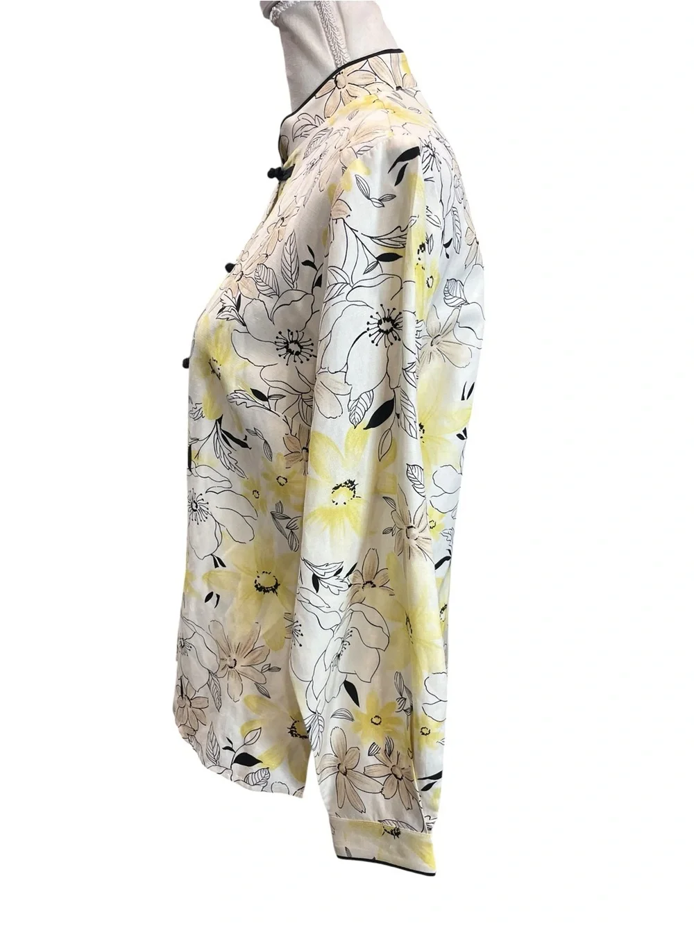 Pendleton Petite 8P Silk Linen Floral Mandarin Collar Frog Closure Jacket - Picture 11 of 16